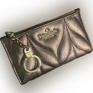 Kate Spade Briar Lane Bronze Quilted Metallic Leather Mikey Keychain Card Wallet